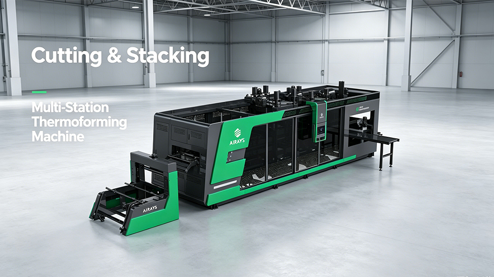 Automatic Cutting & Stacking Workflow of Multi-Station Thermoforming Equipment